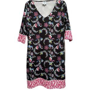 Tracy Negoshian Black Multi Color Print 3/4 Sleeve‎ Dress Size M V Neck